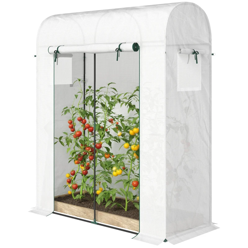 Outsunny Mini Greenhouse, Portable Garden Green House with Roll-up Door and Mesh Windows, 6' x 2' x 6.6', White