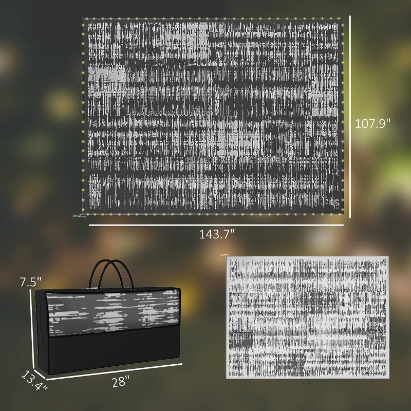 Outsunny Reversible Outdoor Rug Carpet with LED Lights, Carry Bag & Ground Stakes for Backyard, Deck, Picnic, Beach, 12' x 9'