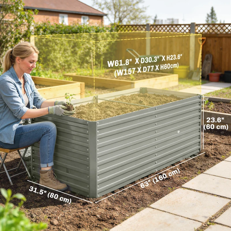 Outsunny 5' x 3' x 2' Raised Garden Bed, Galvanized Planter Box for Growing Flowers, Herbs and Vegetables, Light Grey
