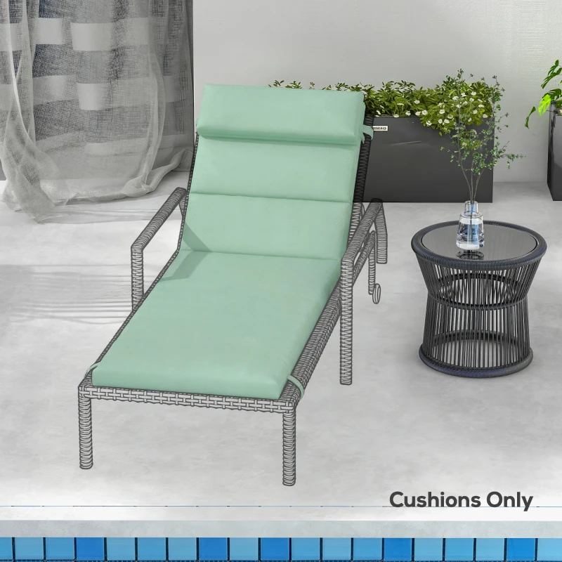 Outsunny Patio Chaise Lounge Chair Cushion Replacement Sun Lounger Pad with Headrest and Ties, Green