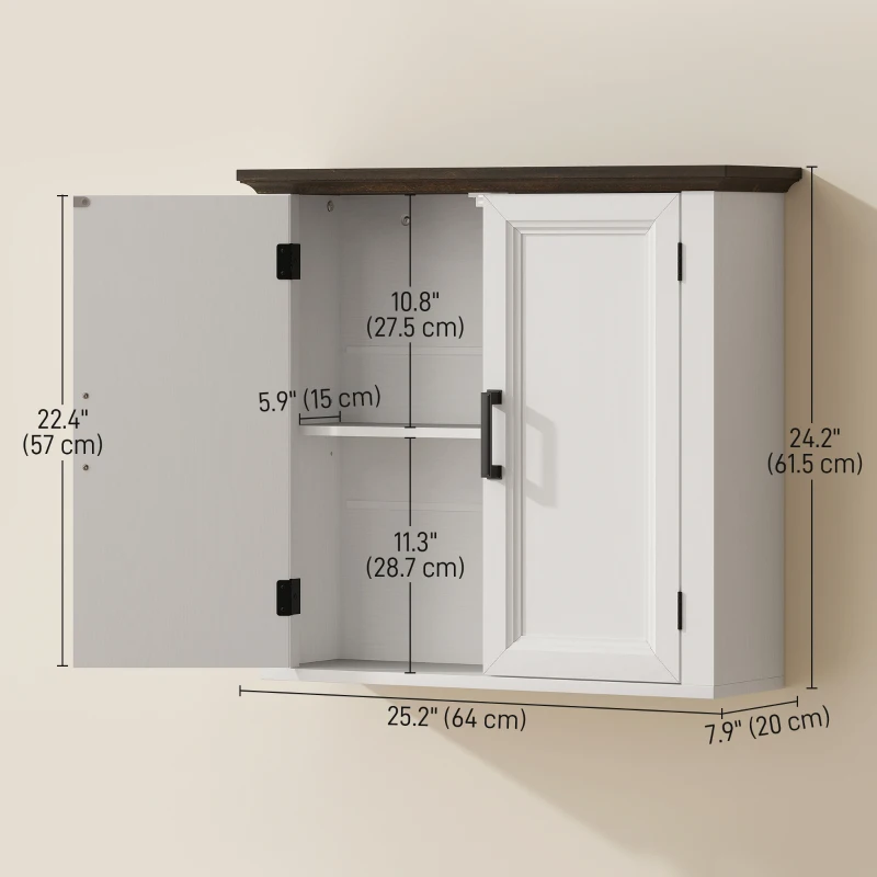 HOMCOM Bathroom Wall Cabinet, Farmhouse Medicine Cabinet Wall Mounted with 2 Doors and Adjustable Shelf, White