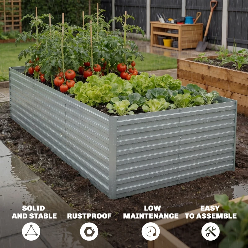 Outsunny 8' x 4' x 2' Raised Garden Bed, Galvanized Planter Box for Growing Flowers, Herbs and Vegetables, Silver