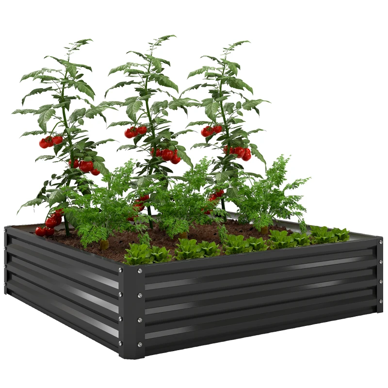 Outsunny Raised Garden Bed Galvanized Steel Planter Box for Vegetables, Flowers, Herbs, Black