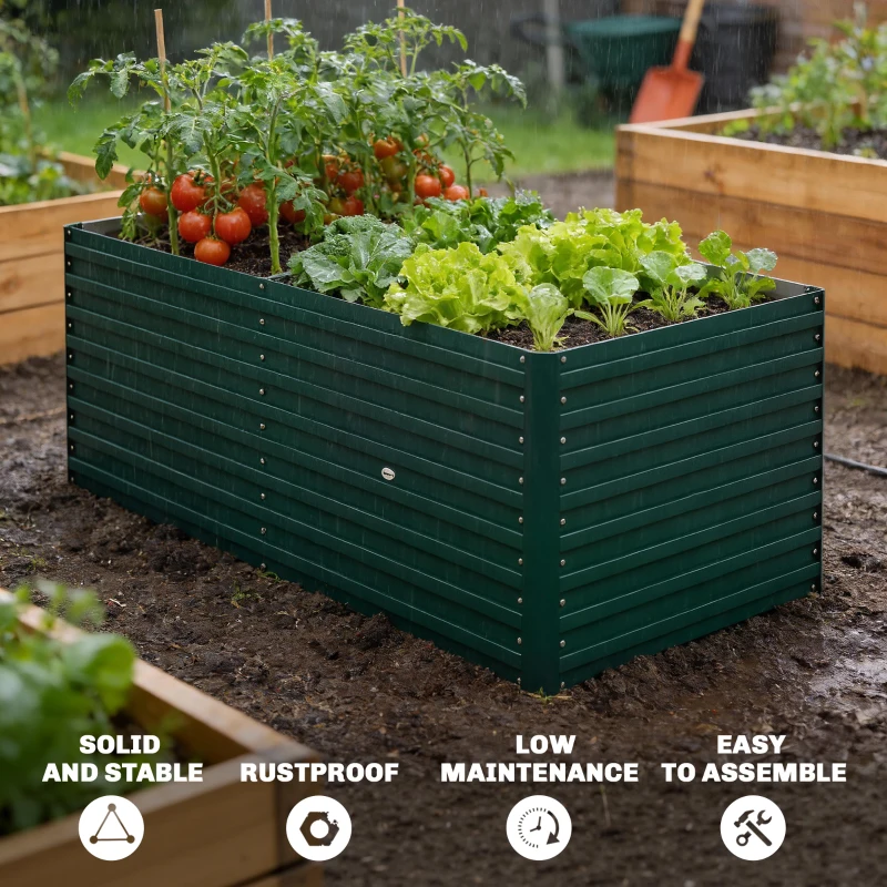 Outsunny 5' x 3' x 2' Raised Garden Bed, Galvanized Planter Box for Growing Flowers, Herbs and Vegetables, Green