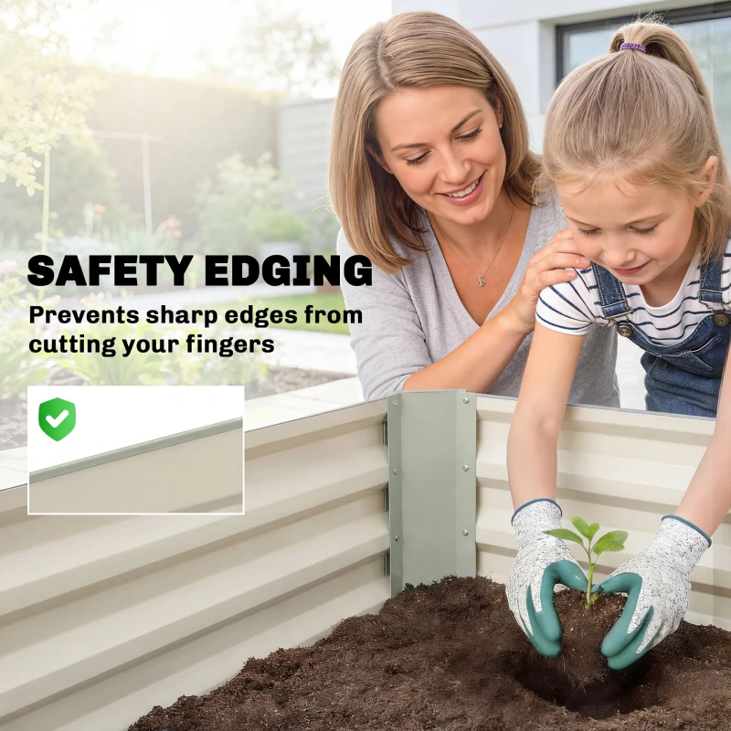 Outsunny 8 x 2.6 x 1.5ft Galvanized Raised Garden Bed, Reinforced Outdoor Planter Box with Open Bottom, Light Grey