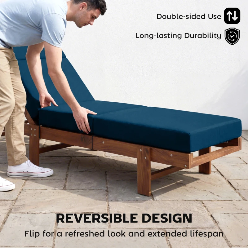 Outsunny Set of 2 Chaise Lounge Cushion, 4" Thick Outdoor Lounge Chair Cushions with Ties for Patio, 21" x 72 ", Navy Blue