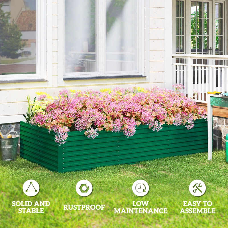 Outsunny 8' x 4' x 2' Raised Garden Bed, Galvanized Planter Box for Growing Flowers, Herbs and Vegetables, Green