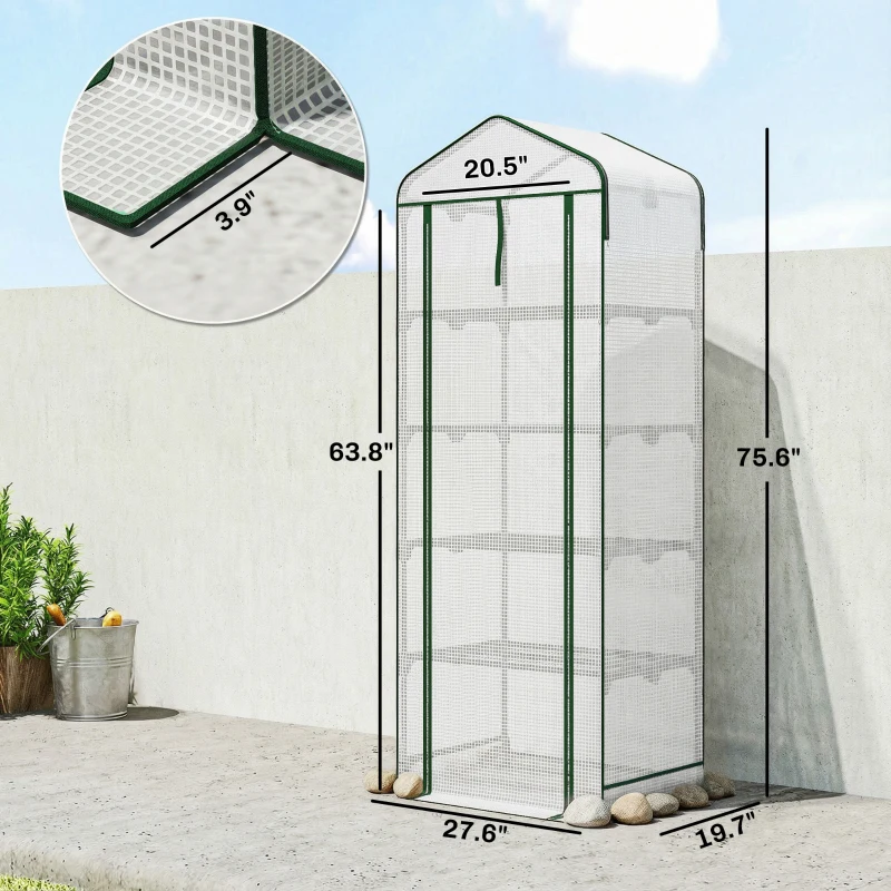 Outsunny Mini Greenhouse with Screen Roof, 5 Tier Portable Small Greenhouse with High Strength PE Cover, White