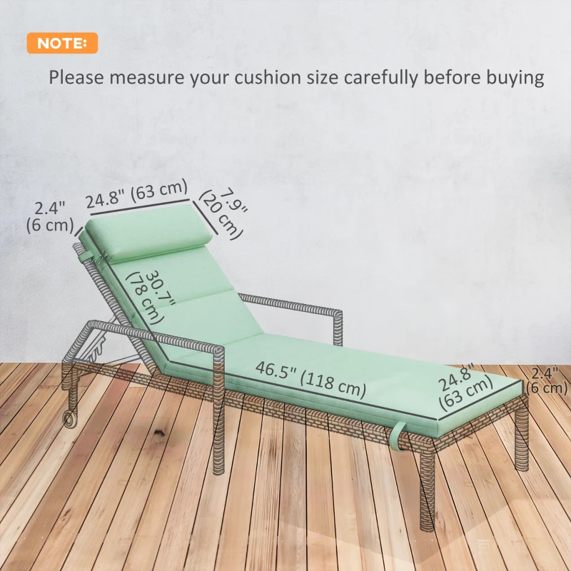 Outsunny Patio Chaise Lounge Chair Cushion Replacement Sun Lounger Pad with Headrest and Ties, Green