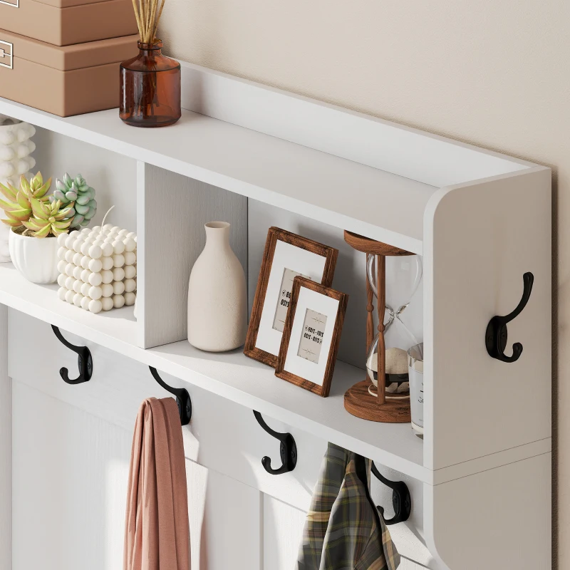 HOMCOM 4-In-1 Hall Tree with Shoe Bench, Modern Coat Rack with Open Shelf for Hallway, Entryway, Bedroom, Living Room, White