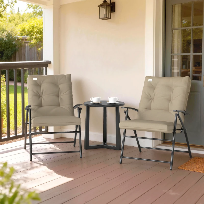 Outsunny Set of 2 Outdoor Folding Chairs with Adjustable Backrest, Padded Camping Chairs for Outdoor Events, Khaki