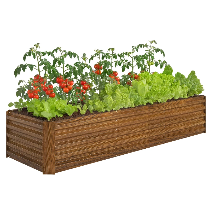 Outsunny 8 x 2.6 x 1.5ft Galvanized Raised Garden Bed, Reinforced Outdoor Planter Box with Open Bottom, Brown Wood Effect