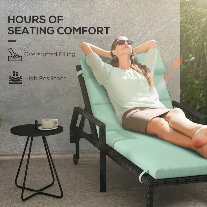 Outsunny Patio Chaise Lounge Chair Cushion Replacement Sun Lounger Pad with Headrest and Ties, Green