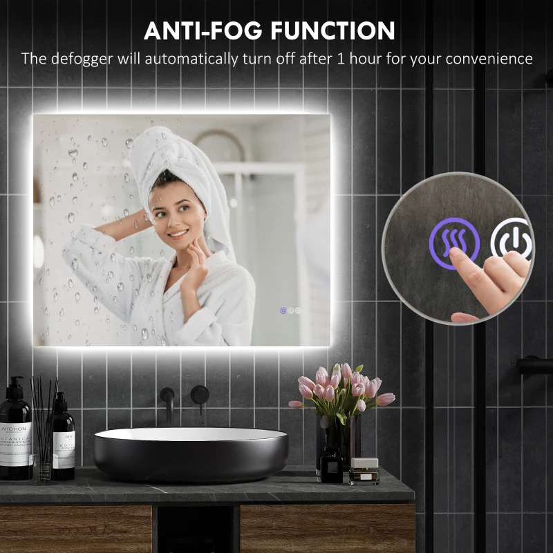HOMCOM Dimmable Bathroom Mirror with Lights, 35" x 28" Backlit LED Mirror w/ Anti-Fog, Memory & Infinite Color Temperature