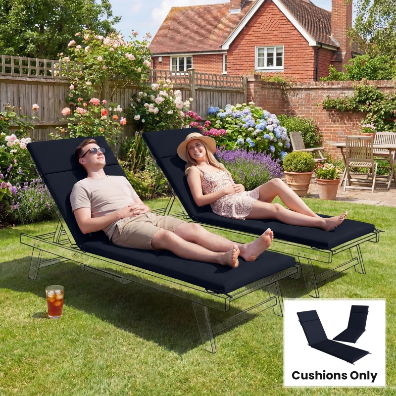Outsunny Outdoor Chaise Lounge Cushions Set of 2 with 6 Ties, High-Density Foam, for Patio and Poolside, Navy Blue