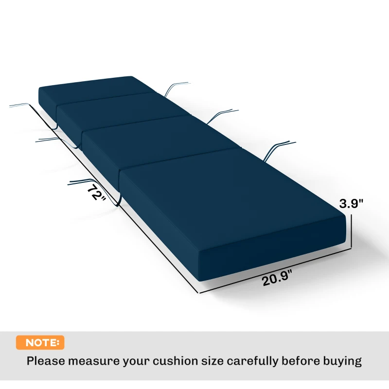 Outsunny Set of 2 Chaise Lounge Cushion, 4" Thick Outdoor Lounge Chair Cushions with Ties for Patio, 21" x 72 ", Navy Blue