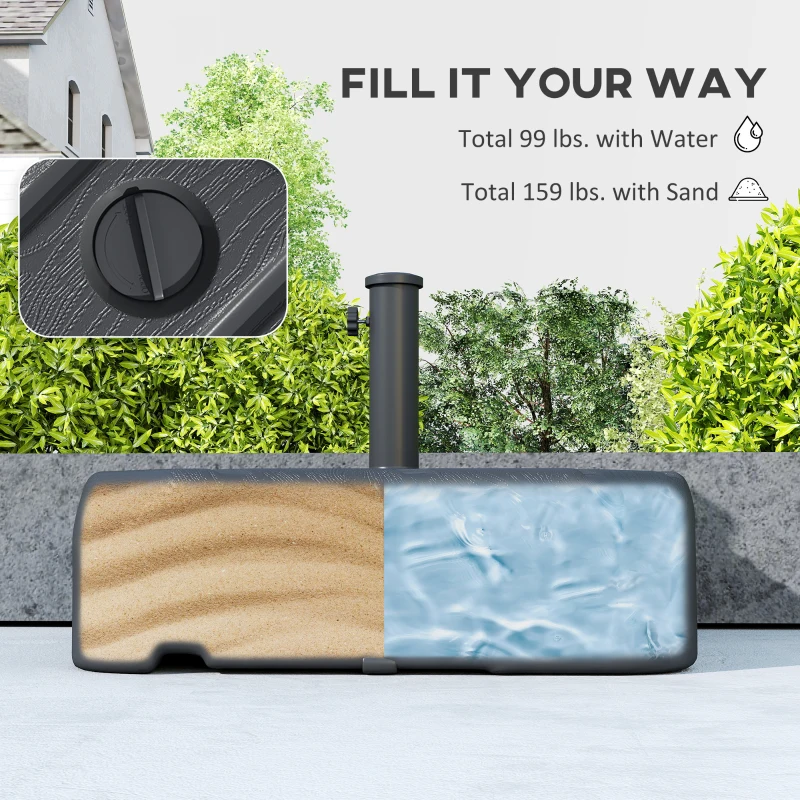 Outsunny Patio Umbrella Base with Wheels, Telescopic Handle, 158 lb Stand or 99 lb Water Filled Umbrella Stand, Black