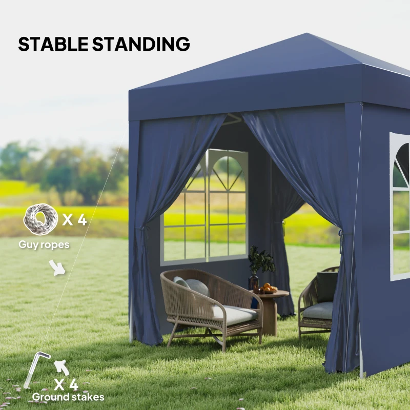 Outsunny 6.6'x6.6' Pop Up Canopy Tent with Sidewalls, Instant Sun Shelter Camping Gazebo with Carry Bag, Blue