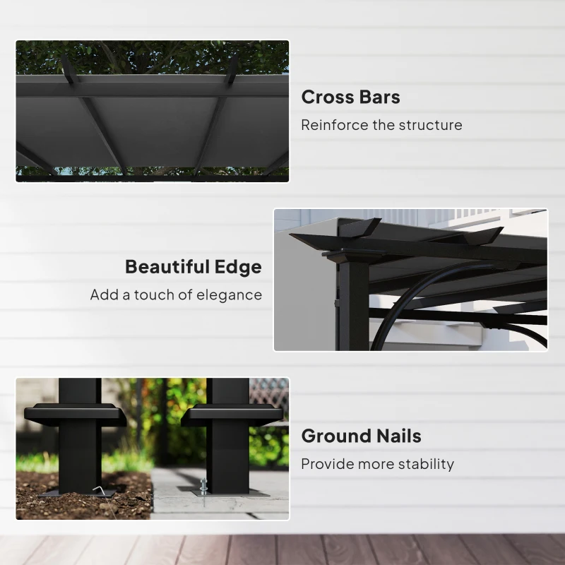 Outsunny 10' x 10' Retractable Pergola Canopy, UPF50+ Outdoor Metal Pergola Gazebo Sun Shade Shelter with Steel Frame, Dark Grey