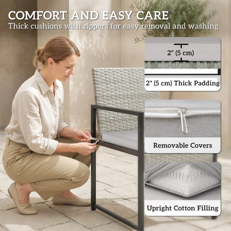 Outsunny 11 Pieces Wicker Patio Dining Set, Rattan Outdoor Furniture Set with 6 Armchairs, 4 Stools, Light Grey