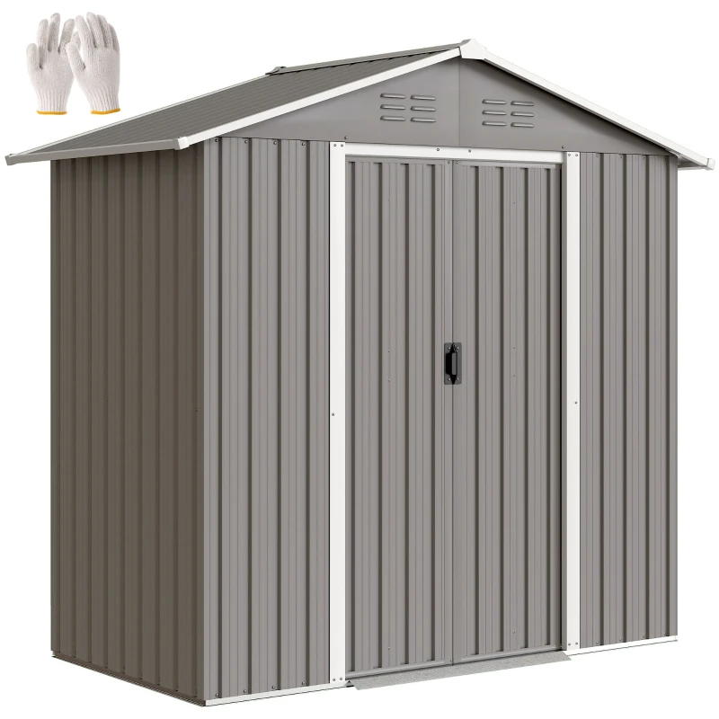 Outsunny 6.5x3.5ft Metal Garden Storage Shed for Outdoor Tool Storage with Double Sliding Doors and Vents, Light Grey