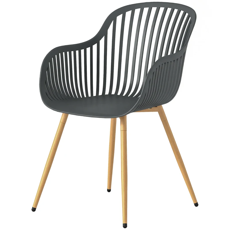 Outsunny Outdoor Dining Chairs Set of 4, Patio Chairs with Slotted Backrest, Grey
