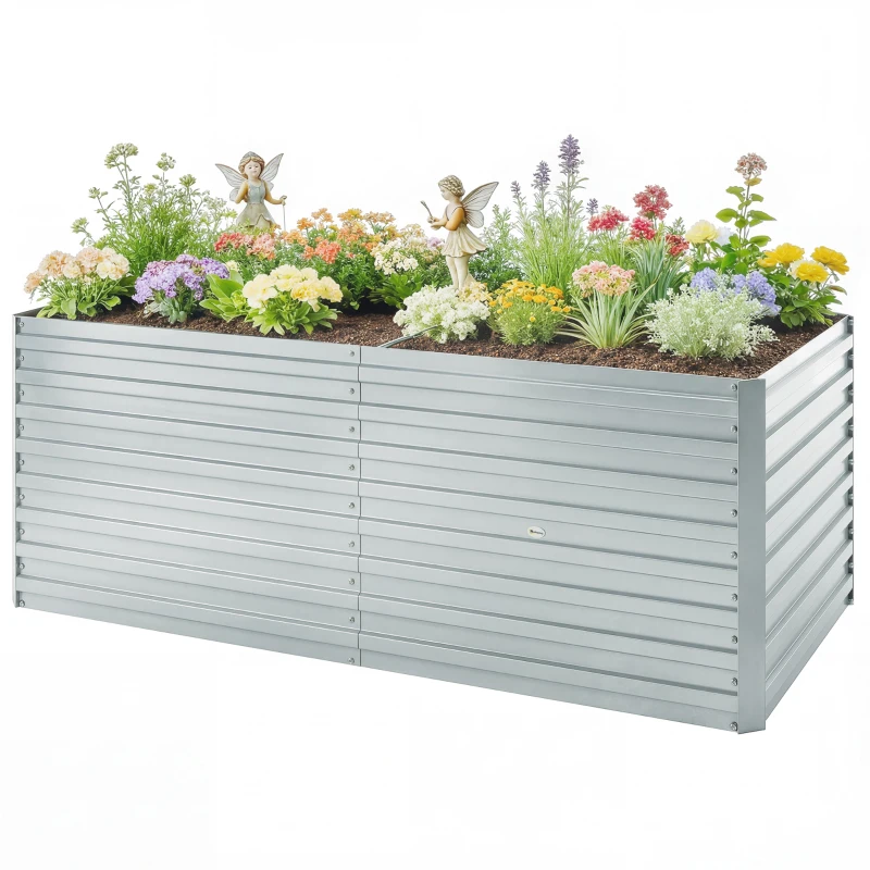 Outsunny 5' x 3' x 2' Raised Garden Bed, Galvanized Planter Box for Growing Flowers, Herbs and Vegetables, Silver