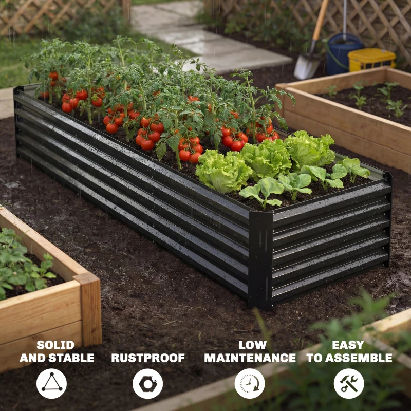 Outsunny 8 x 2.6 x 1.5ft Galvanized Raised Garden Bed, Reinforced Outdoor Planter Box with Open Bottom, Black