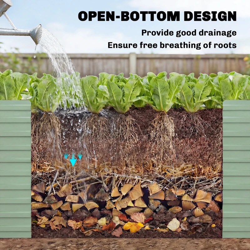 Outsunny 8' x 4' x 2' Raised Garden Bed, Galvanized Planter Box for Growing Flowers, Herbs and Vegetables, Light Green