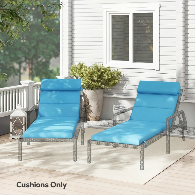 Outsunny Patio Chaise Lounge Chair Cushions Replacement Sun Lounger Pads with Headrest and Ties, Set of 2, Turquoise