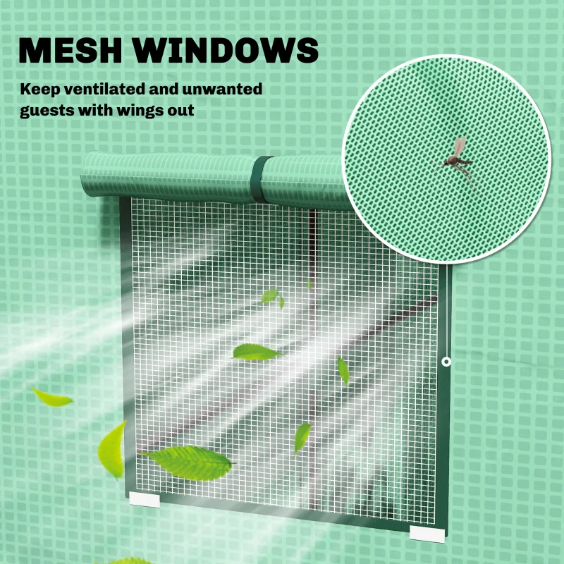 Outsunny Walk-in Tomato Greenhouse Lean-to Green House with Reinforced PE Cover, Roll-up Door, Mesh Windows, Green