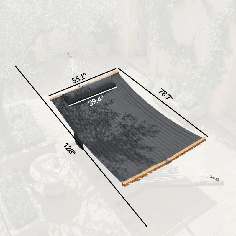 Outsunny Outdoor Hammock 2-Person, with Pillow & Pad, 440 lbs Capacity, Gray