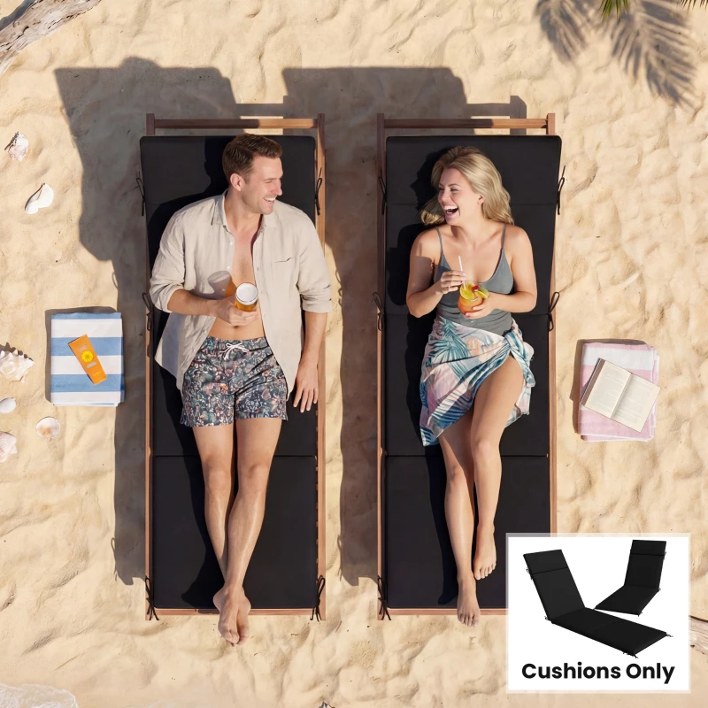 Outsunny Outdoor Chaise Lounge Cushions Set of 2 with 6 Ties, High-Density Foam, for Patio and Poolside, Black and White