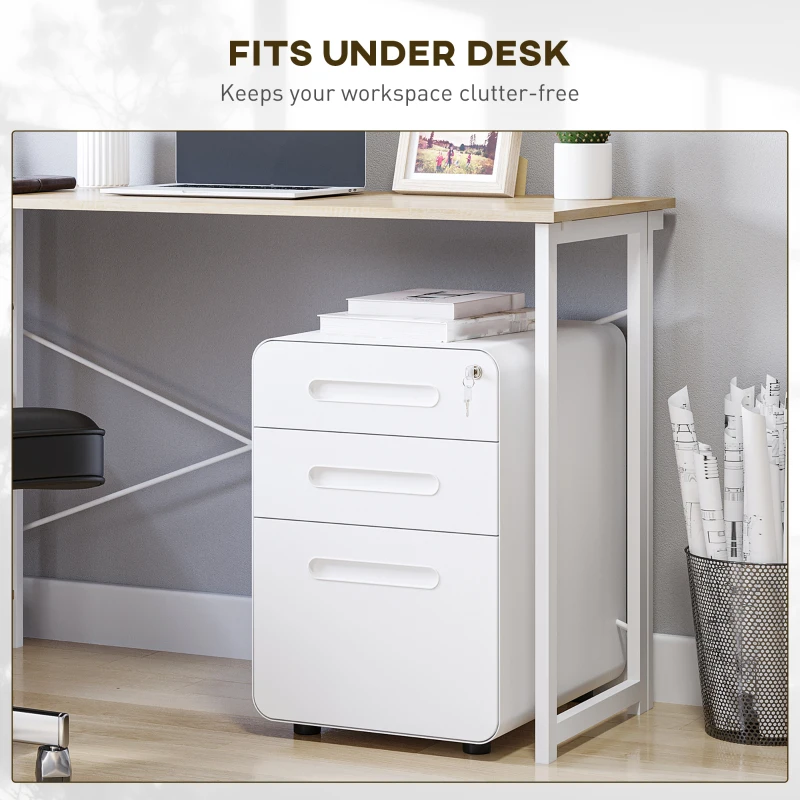 Vinsetto Lockable File Cabinet, Steel Filing Cabinet on Wheels for Legal, A4, Letter Size, Home Office