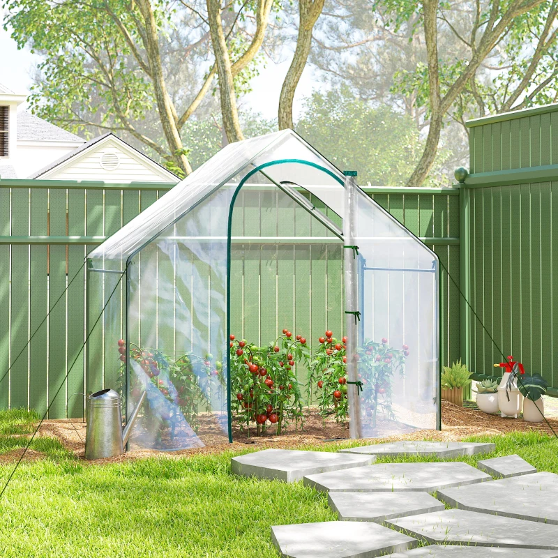 Outsunny 6'x3.3'x5.5' Walk-in Garden Greenhouse with Door and Window, Portable Mini Greenhouse for Plants Flowers Herbs, Steel Outdoor Hot House Growing Tent, Clear Plastic Cover