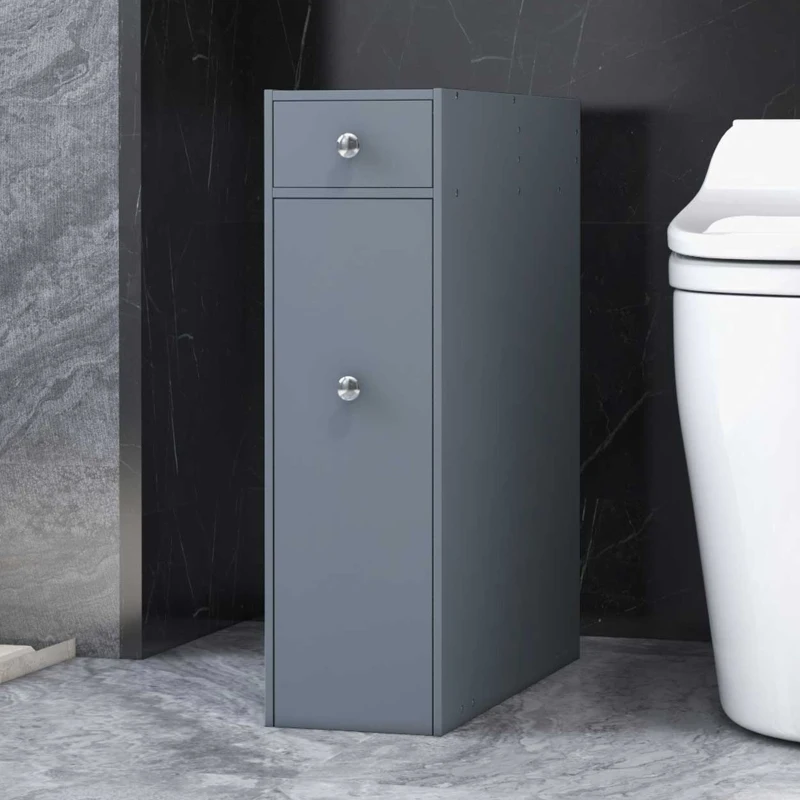 kleankin Bathroom Floor Organizer Free Standing Space Saving Narrow Storage Cabinet Bath Toilet Paper Holder with Drawers Gray