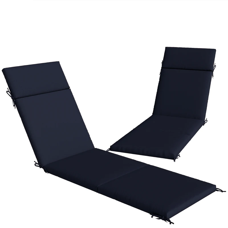 Outsunny Outdoor Chaise Lounge Cushions Set of 2 with 6 Ties, High-Density Foam, for Patio and Poolside, Navy Blue