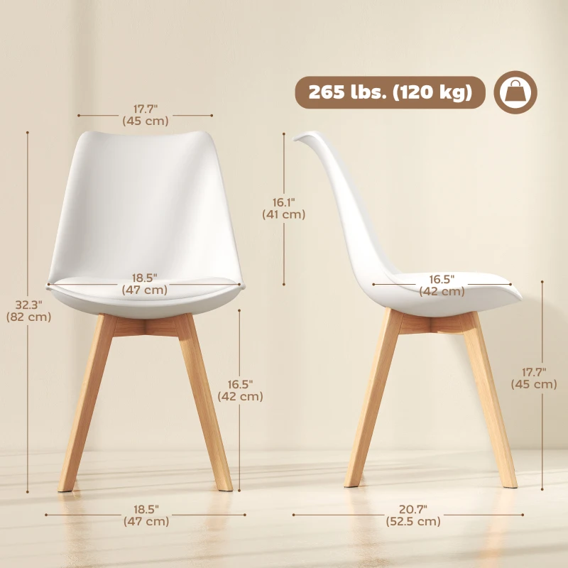 HOMCOM Modern Dining Table Chairs Set of 6, Rubber Wood Kitchen Table Chairs with PU Leather Cushion for Living Room, Bedroom