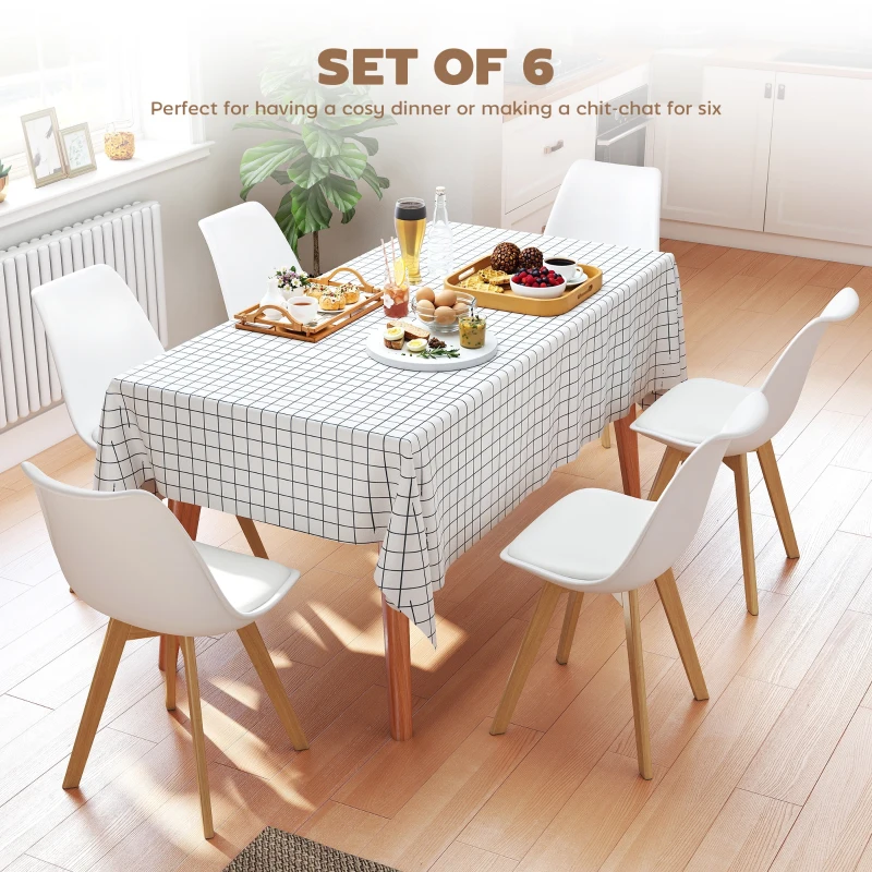 HOMCOM Modern Dining Table Chairs Set of 6, Rubber Wood Kitchen Table Chairs with PU Leather Cushion for Living Room, Bedroom