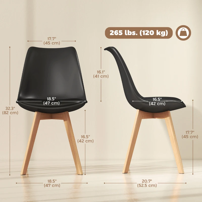 HOMCOM Modern Dining Table Chairs Set of 6, Rubber Wood Kitchen Table Chairs with PU Leather Cushion for Living Room, Bedroom