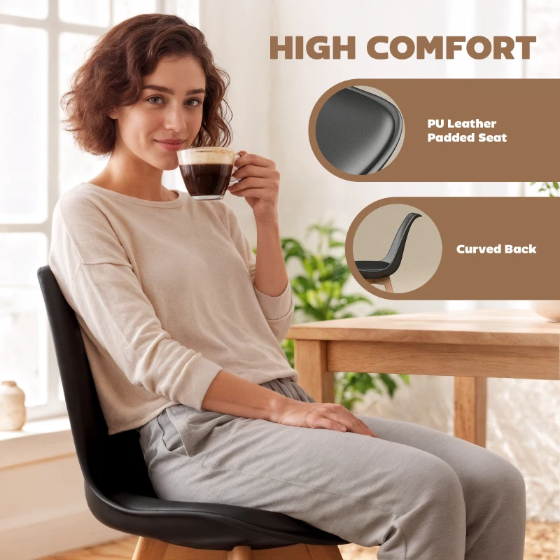 HOMCOM Modern Dining Table Chairs Set of 6, Rubber Wood Kitchen Table Chairs with PU Leather Cushion for Living Room, Bedroom