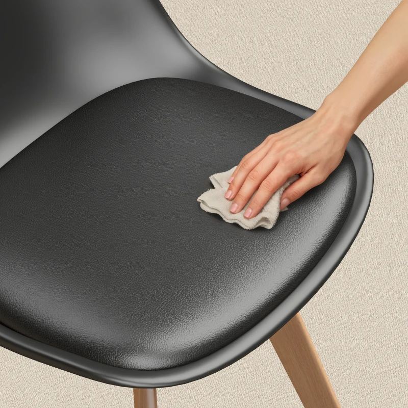 HOMCOM Modern Dining Table Chairs Set of 6, Rubber Wood Kitchen Table Chairs with PU Leather Cushion for Living Room, Bedroom