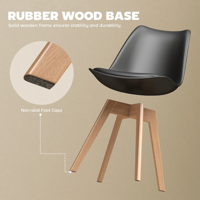 HOMCOM Modern Dining Table Chairs Set of 6, Rubber Wood Kitchen Table Chairs with PU Leather Cushion for Living Room, Bedroom