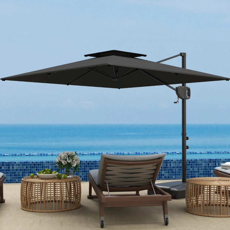 Outsunny Square Cantilever Patio Umbrella, Double Top Patio Hanging Offset Umbrella with Crank & Tilt, 8' x 9', Dark Grey