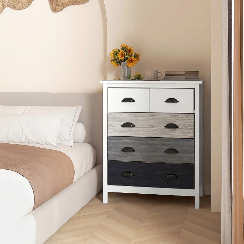 HOMCOM 5 Drawer Dresser for Bedroom, Chest of Drawers with Table Top, Clothes Closet for Living Room, Multi-Color