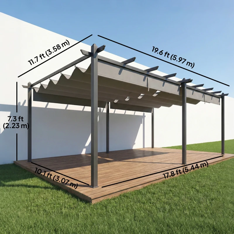 Outsunny 11.7' x 19.6' Retractable Pergola Canopy, Aluminum Pergola for Grill, Patio, Garden, Deck