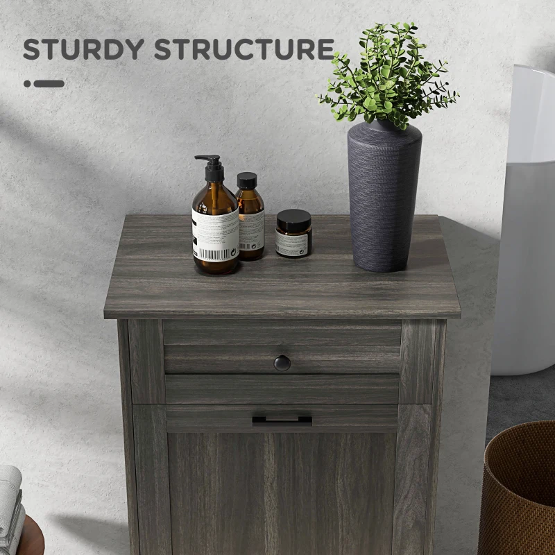 HOMCOM Kitchen Tilt Out Trash Bin Cabinet, Free Standing Recycling Cabinet, Trash Can Holder with Drawer, Charcoal Grey