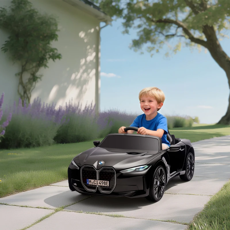 Aosom 12V Electric Ride on Car with Remote Control, 3.1 MPH Kids Ride-on Toy for Boys and Girls with Portable Battery, Suspension System, Horn Honking, Music, Lights, Black