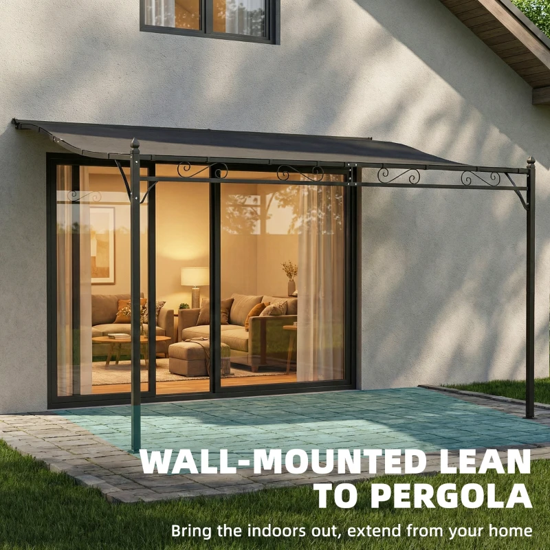 Outsunny 11.5' x 8.2' Outdoor Pergola, Wall Mounted Lean to Pergola with Metal Frame, UPF30+, Garden Gazebo