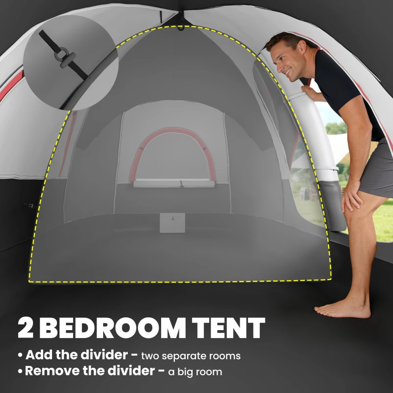 Outsunny Camping Tent for 6-8 Man with 2000mm Waterproof Rainfly and Carry Bag for Fishing Hiking Festival, Dark Grey